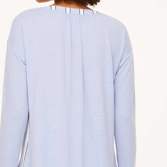 Loft Blue Striped V-Neck Mixed Media Top - Picture 4 of 16